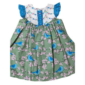 Elanore Rose Girls 7/8 Short Sleeve Blue Birds And Flowers